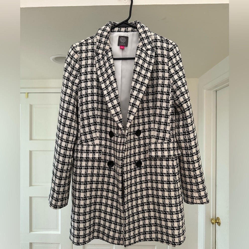 Vince Camuto Double Breasted Tweed Jacket -  White & Black